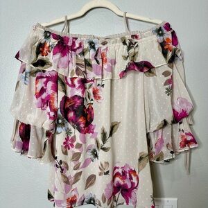 White House Black Market Floral Off-Shoulder Blouse